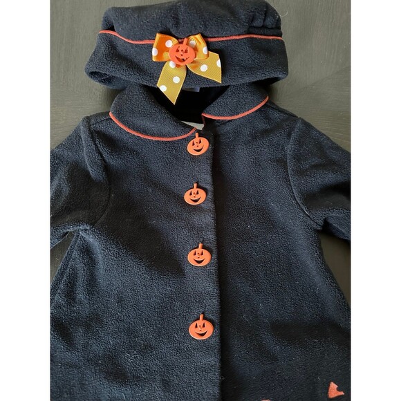 Bonnie Baby Halloween Pumpkin Coat & Hat Set Size 3–6M Black Orange Fleece - Picture 3 of 6